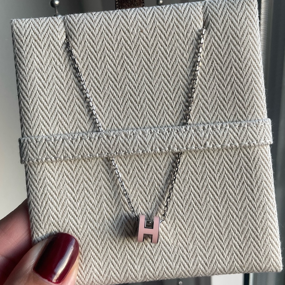 Authentic Hermes Like new Pink Sakura Palladium Mini Pop H Necklace